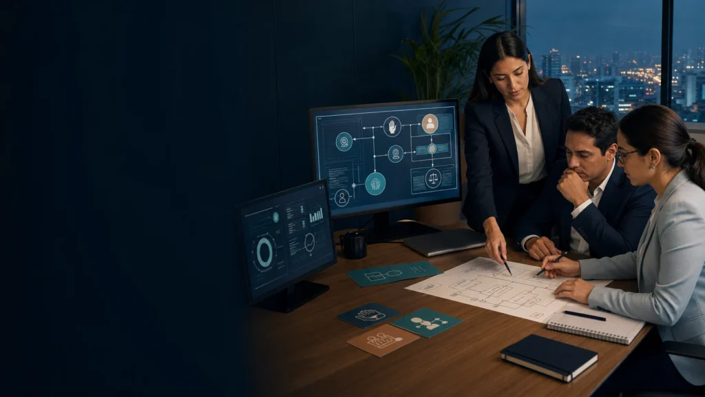 Equipo de compliance revisa riesgos, controles y procesos en una empresa peruana